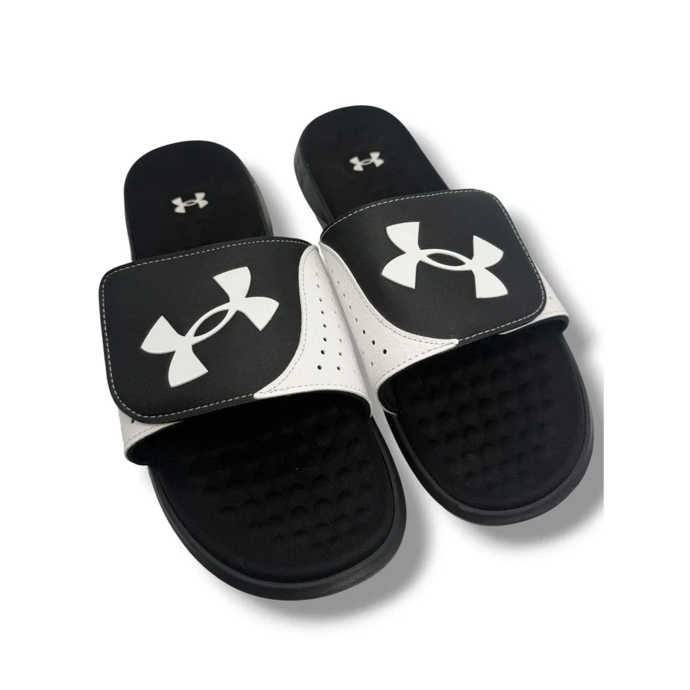 Under Armour Ignite Adjustable Slide Sandals Men's Size 12 Black White Comfort